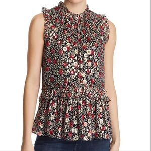 Kate Spade Silk Ruffle Metallic Floral Top Holiday Peplum